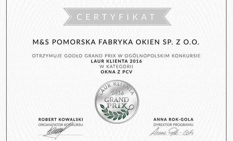 MS więcej niż OKNA wyróżniona w konkursie Laur Klienta 2016!